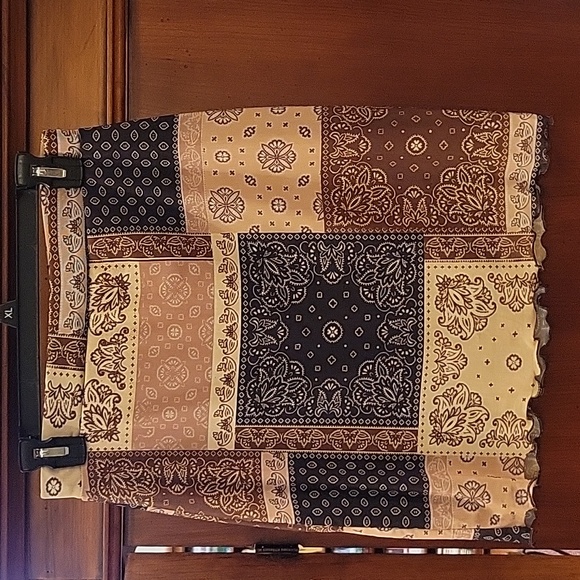 Daisy Street | Patchwork Mini Skirt Folk Print Mesh with Lettuce Hem - US Size 8 - Picture 4 of 10